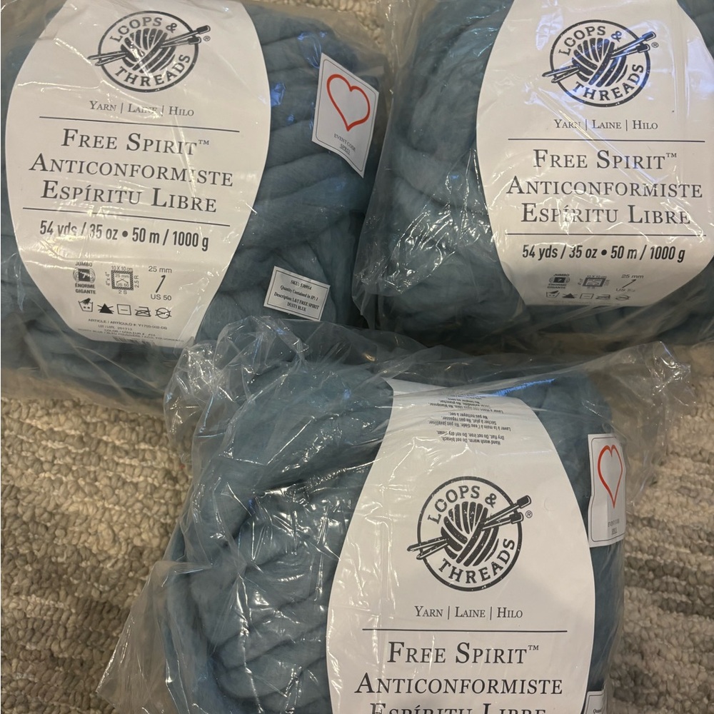 Lot of 3 Loops & Threads Free Spirit Jumbo Roving Yarn in Dusty Blue